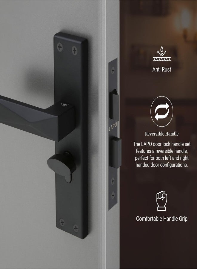 LAPO طقم قفل نقر شديد التحمل من لابو - قفل مقبض الباب الرئيسي مع مفاتيح، أسطوانة 60 مم، جسم قفل 45 × 45 مم للمنزل والمكتب والفندق وغرفة النوم (أسود، ضمان 3 سنوات) Cy-131 - Image 4